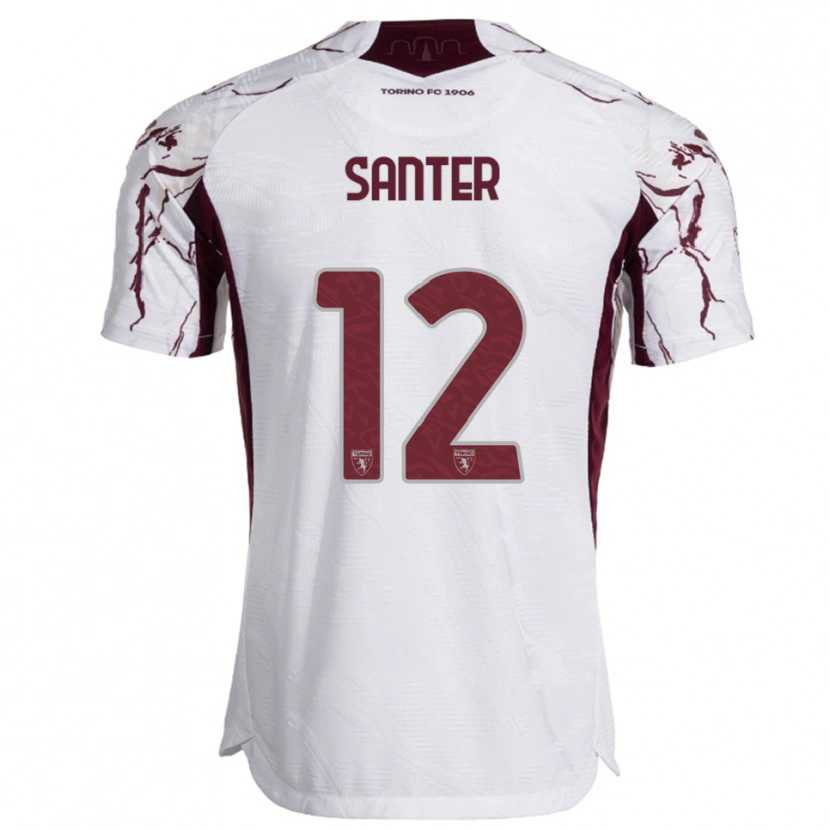 Danxen Niño Camiseta Leonardo Santer #12 Blanco Borgoña 2ª Equipación 2025/26 La Camisa