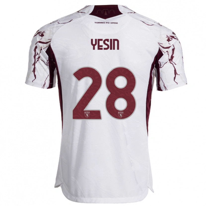 Danxen Niño Camiseta Demyan Yesin #28 Blanco Borgoña 2ª Equipación 2025/26 La Camisa