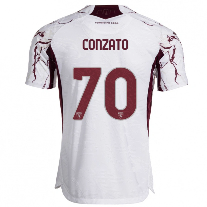 Danxen Niño Camiseta Filippo Conzato #70 Blanco Borgoña 2ª Equipación 2025/26 La Camisa