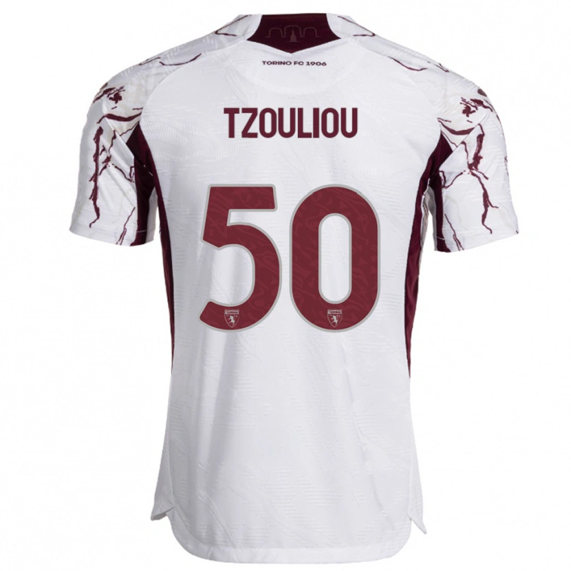Danxen Niño Camiseta Dimitrianos Tzouliou #50 Blanco Borgoña 2ª Equipación 2025/26 La Camisa