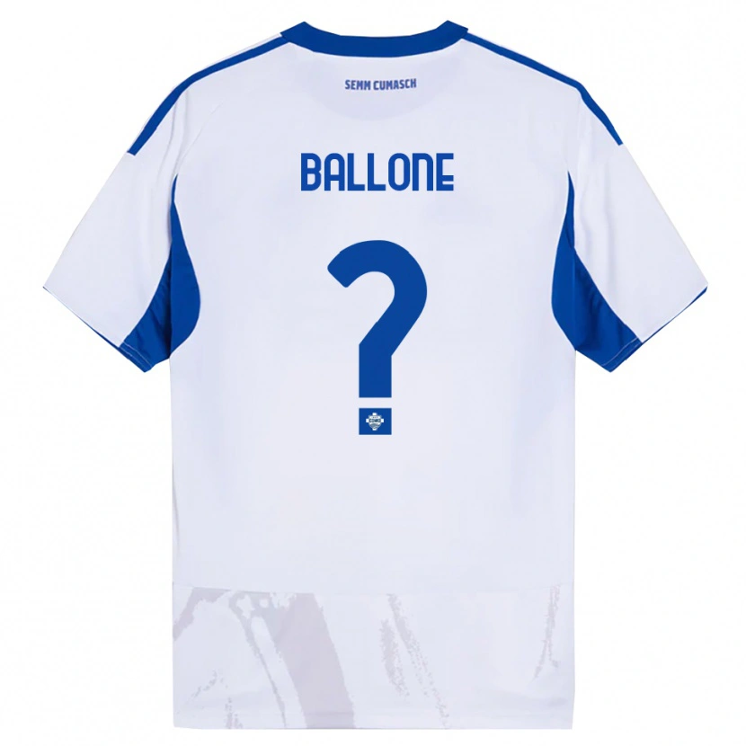 Danxen Niño Camiseta Andrea Ballone #0 Blanco Azul 2ª Equipación 2025/26 La Camisa