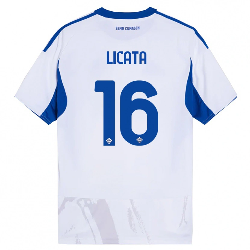 Danxen Niño Camiseta Alessandro Licata #16 Blanco Azul 2ª Equipación 2025/26 La Camisa