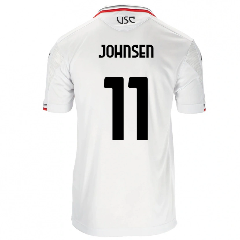 Danxen Niño Camiseta Dennis Johnsen #11 Blanco Rojo 2ª Equipación 2025/26 La Camisa