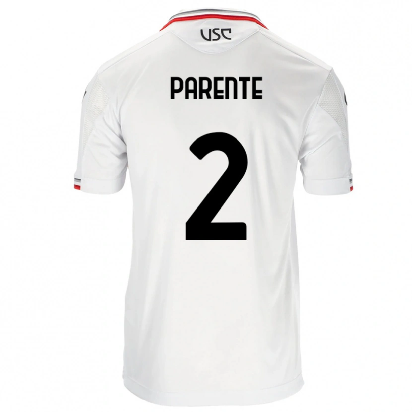 Danxen Niño Camiseta Mattia Parente #2 Blanco Rojo 2ª Equipación 2025/26 La Camisa
