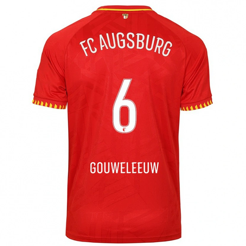 Danxen Niño Camiseta Jeffrey Gouweleeuw #6 Rojo Amarillo 2ª Equipación 2025/26 La Camisa