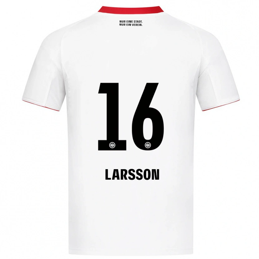 Danxen Niño Camiseta Hugo Larsson #16 Blanco Rojo 2ª Equipación 2025/26 La Camisa