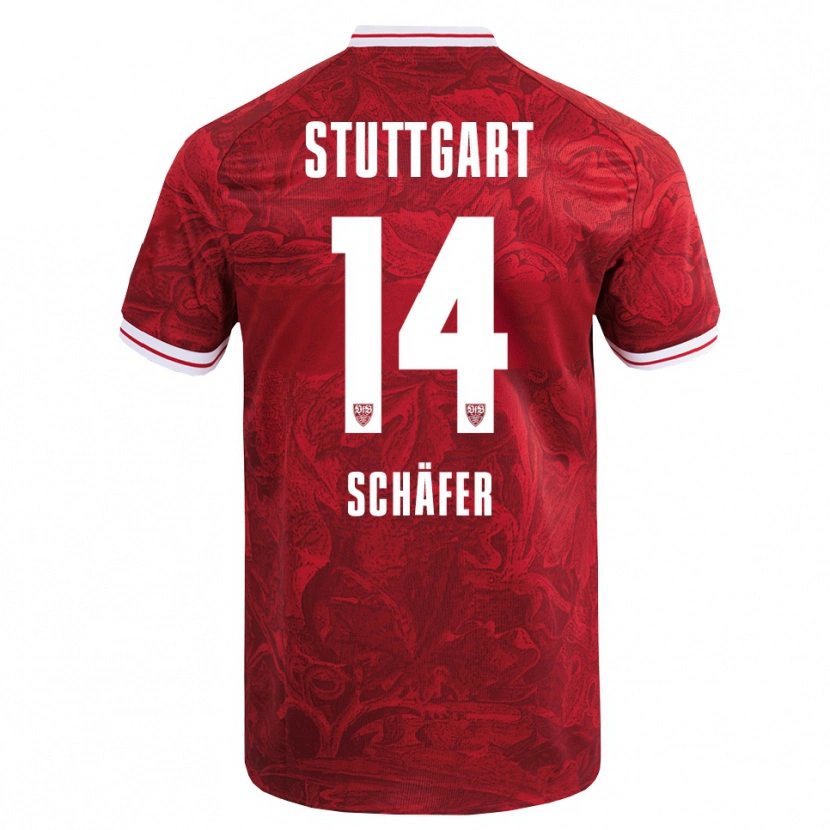 Danxen Niño Camiseta Katharina Schäfer #14 Rojo Negro 2ª Equipación 2025/26 La Camisa