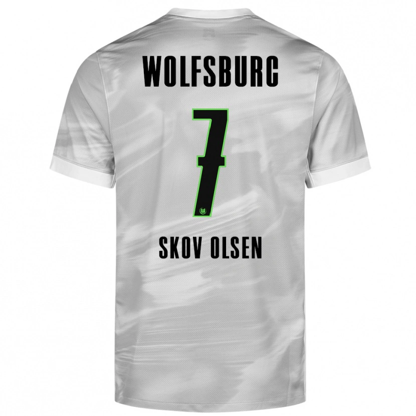 Danxen Niño Camiseta Andreas Skov Olsen #7 Gris Blanco 2ª Equipación 2025/26 La Camisa
