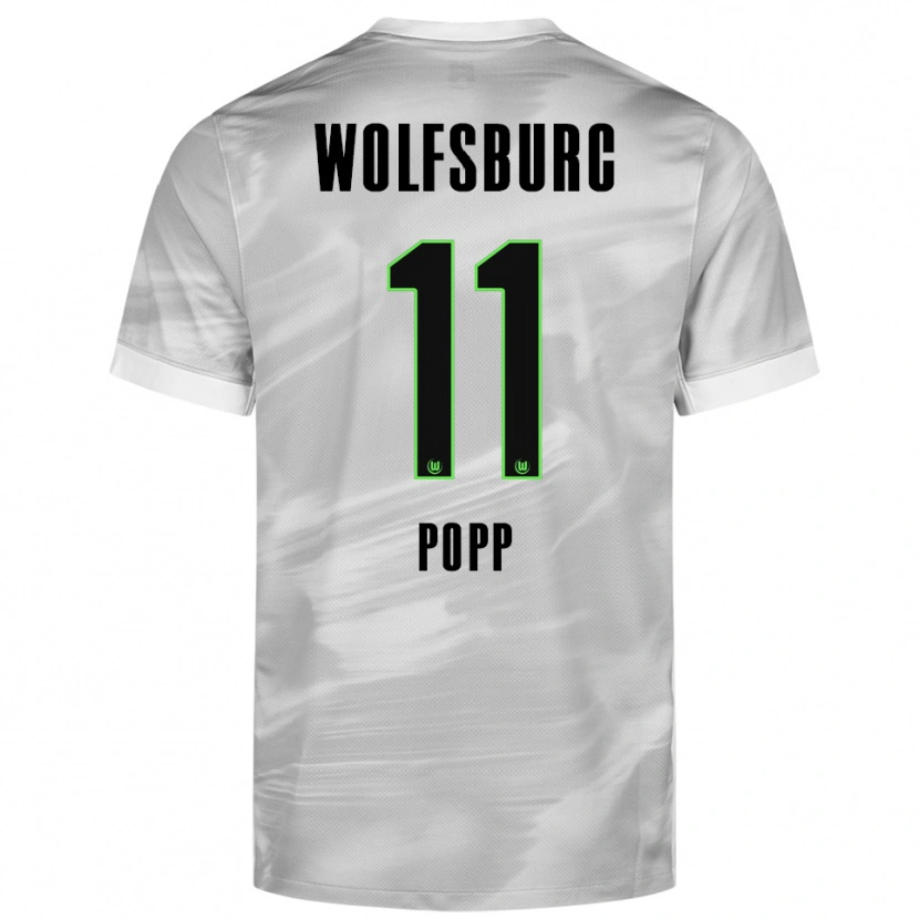 Danxen Niño Camiseta Alexandra Popp #11 Gris Blanco 2ª Equipación 2025/26 La Camisa