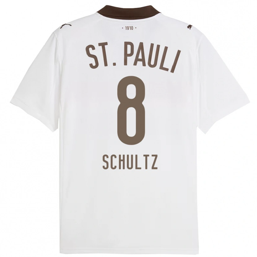 Danxen Niño Camiseta Paul Schultz #8 Blanco Rojo 2ª Equipación 2025/26 La Camisa