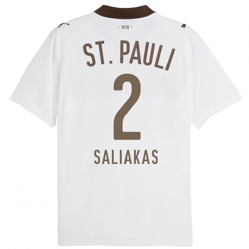Danxen Niño Camiseta Manolis Saliakas #2 Blanco Rojo 2ª Equipación 2025/26 La Camisa