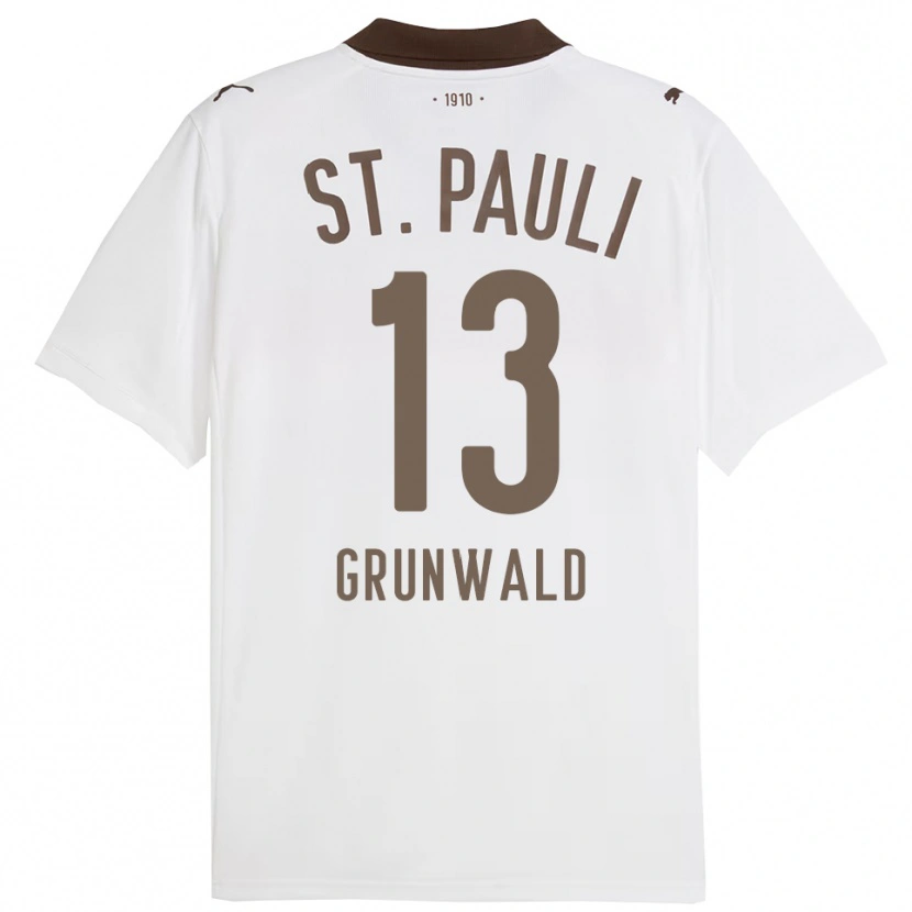 Danxen Niño Camiseta Julius Grunwald #13 Blanco Rojo 2ª Equipación 2025/26 La Camisa