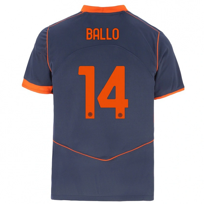 Danxen Niño Camiseta Lamine Ballo #14 Gris Naranja Equipación Tercera 2025/26 La Camisa