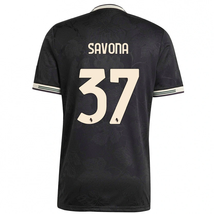 Danxen Niño Camiseta Nicolò Savona #37 Negro Blanco Verde Equipación Tercera 2025/26 La Camisa