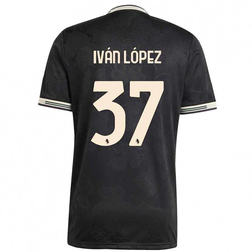 Danxen Niño Camiseta Iván López #37 Negro Blanco Verde Equipación Tercera 2025/26 La Camisa