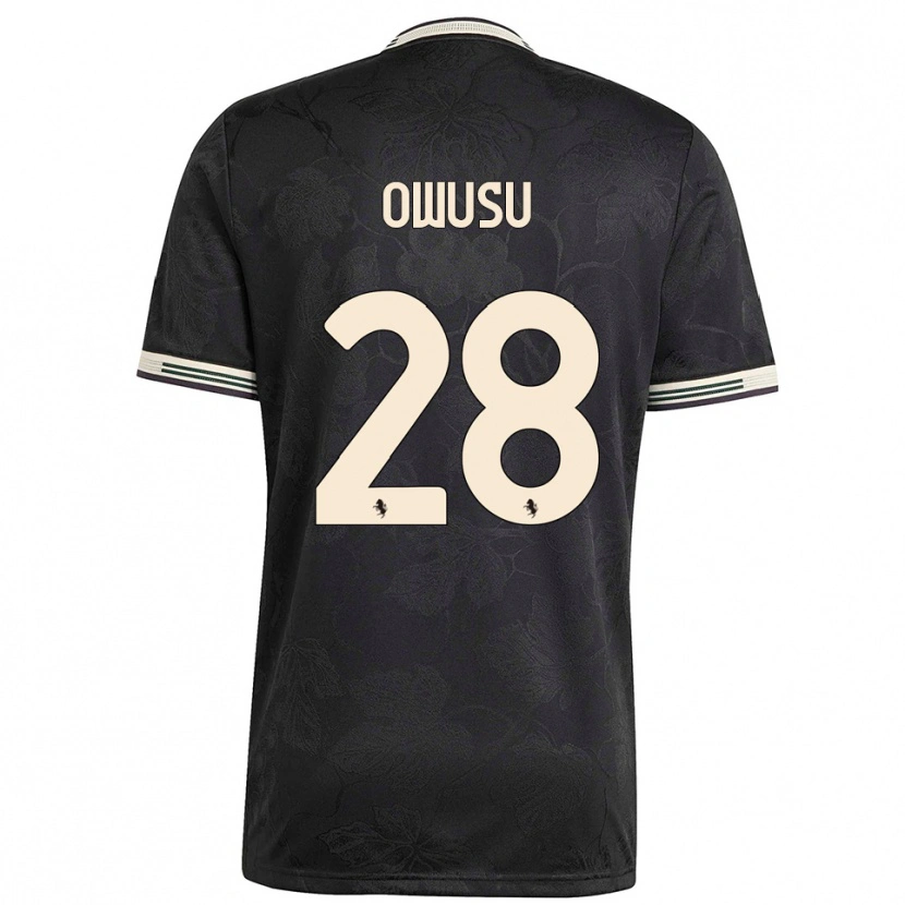 Danxen Niño Camiseta Augusto Owusu #28 Negro Blanco Verde Equipación Tercera 2025/26 La Camisa