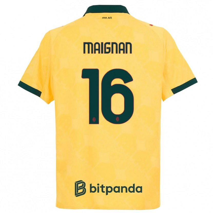 Danxen Niño Camiseta Mike Maignan #16 Amarillo Negro Equipación Tercera 2025/26 La Camisa