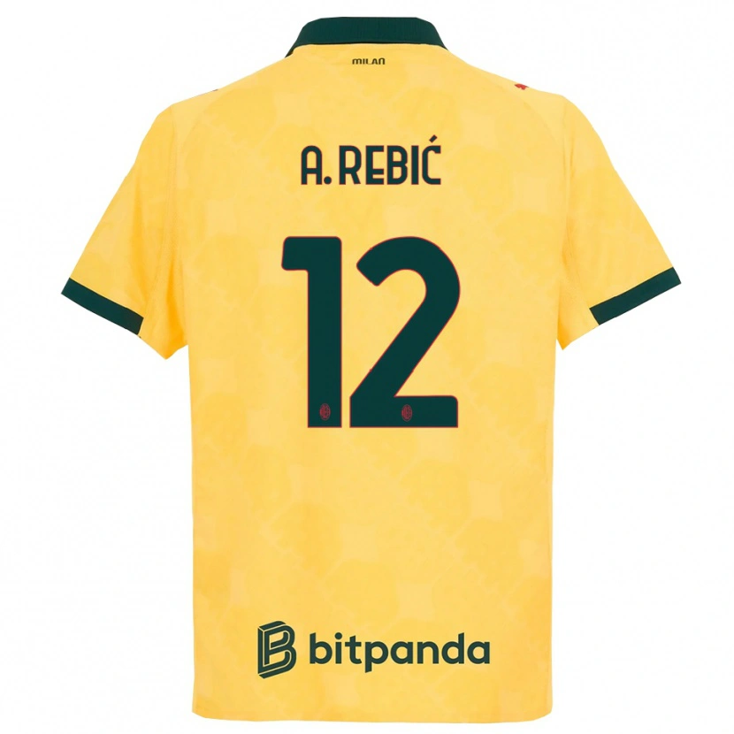 Danxen Niño Camiseta Ante Rebic #12 Amarillo Negro Equipación Tercera 2025/26 La Camisa