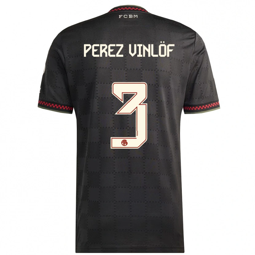 Danxen Niño Camiseta Matteo Perez Vinlöf #3 Negro Blanco Equipación Tercera 2025/26 La Camisa
