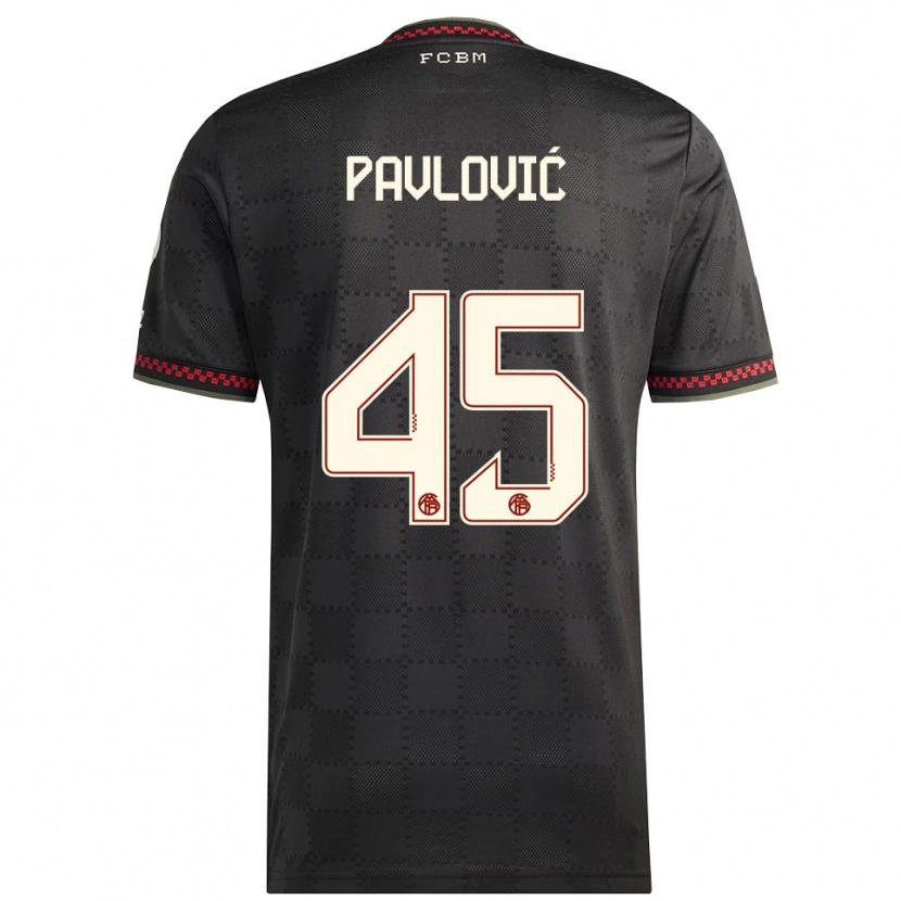 Danxen Niño Camiseta Aleksandar Pavlovic #45 Negro Blanco Equipación Tercera 2025/26 La Camisa