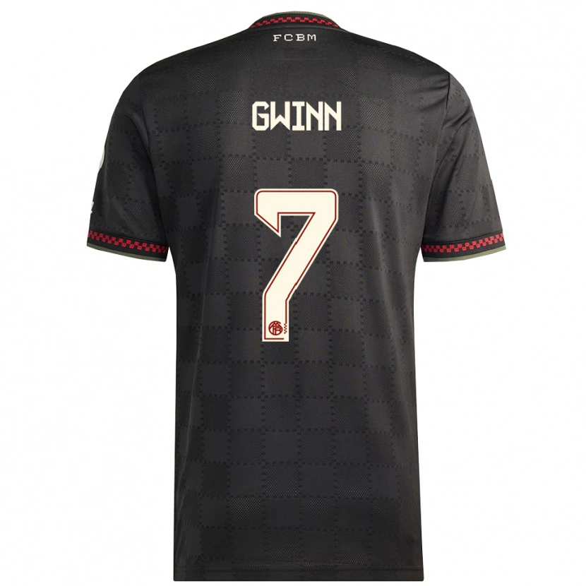 Danxen Niño Camiseta Giulia Gwinn #7 Negro Blanco Equipación Tercera 2025/26 La Camisa