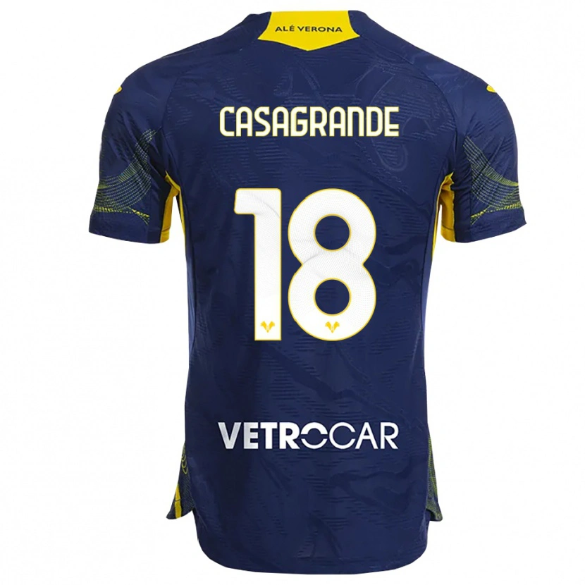 Danxen Hombre Camiseta Davide Casagrande #18 Marino Amarillo 1ª Equipación 2025/26 La Camisa
