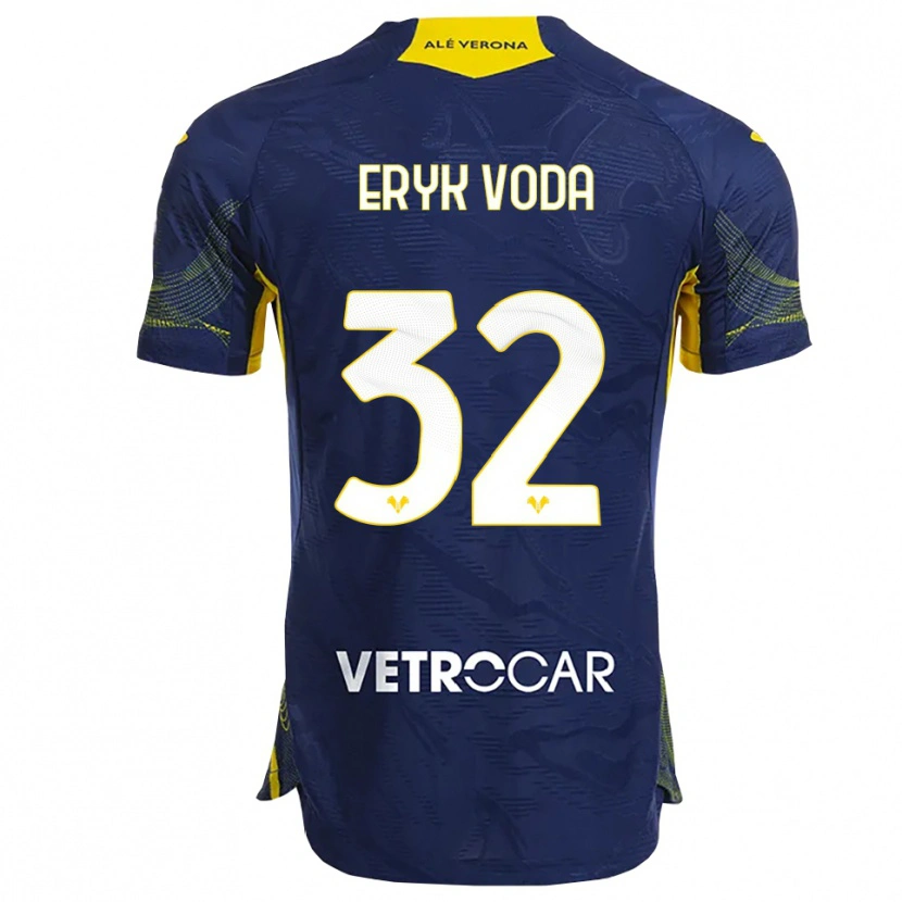 Danxen Hombre Camiseta Eryk Vodă #32 Marino Amarillo 1ª Equipación 2025/26 La Camisa