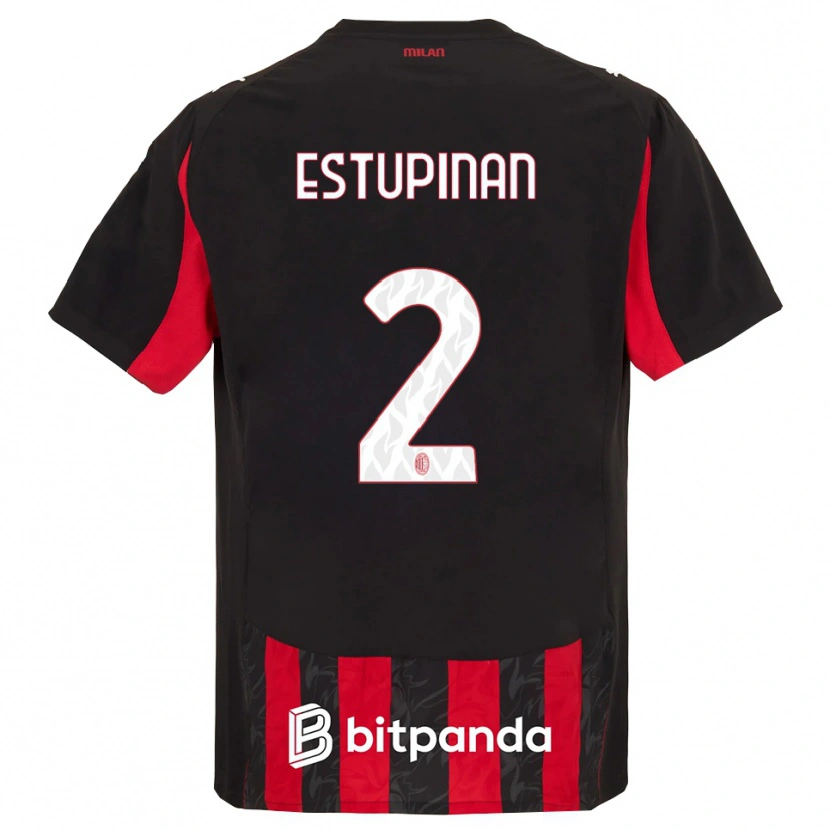 Danxen Hombre Camiseta Pervis Estupiñán #2 Rojo Negro 1ª Equipación 2025/26 La Camisa