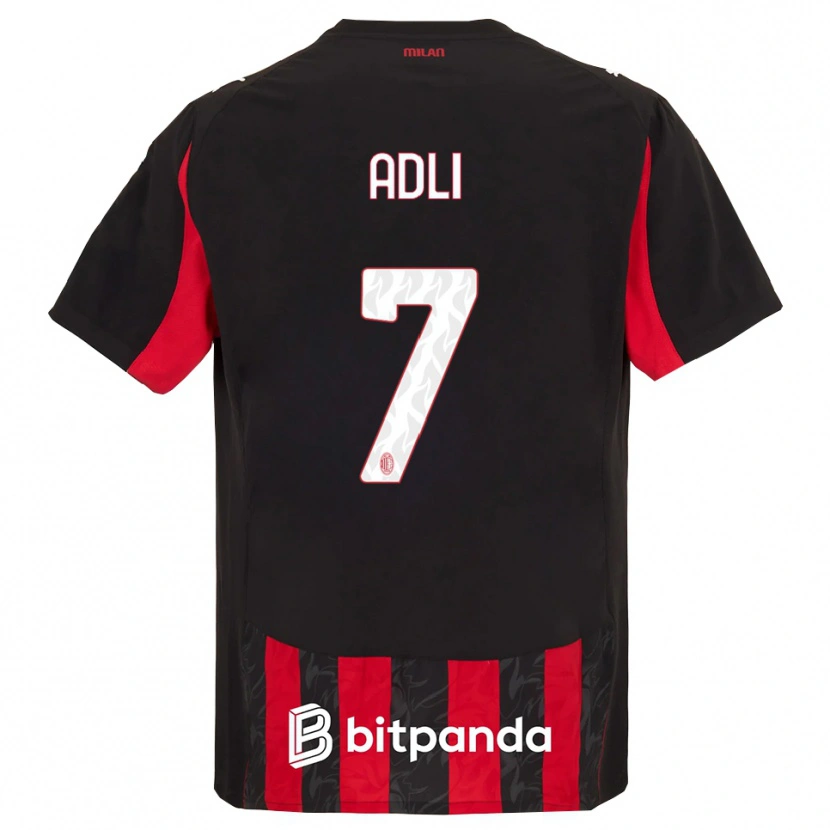 Danxen Hombre Camiseta Yacine Adli #7 Rojo Negro 1ª Equipación 2025/26 La Camisa