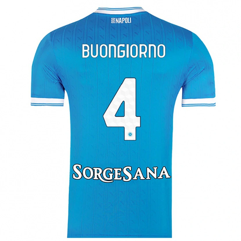 Danxen Hombre Camiseta Alessandro Buongiorno #4 Azul Cielo Blanco 1ª Equipación 2025/26 La Camisa