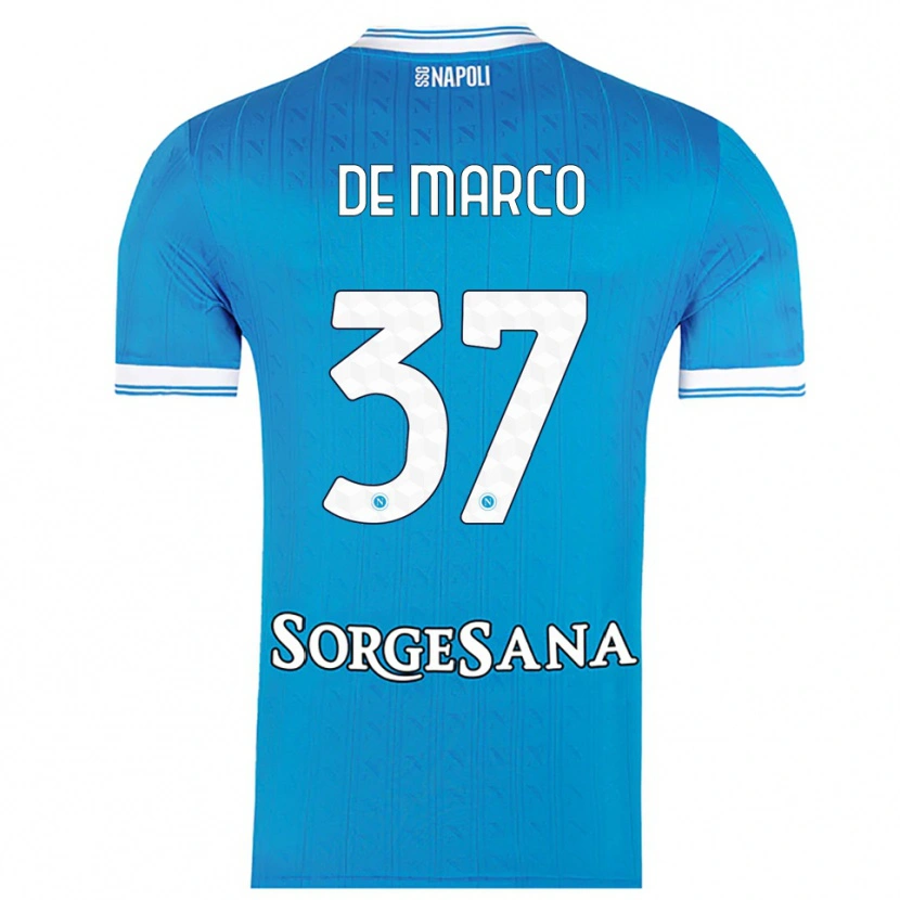 Danxen Hombre Camiseta Francesco De Marco #37 Azul Cielo Blanco 1ª Equipación 2025/26 La Camisa