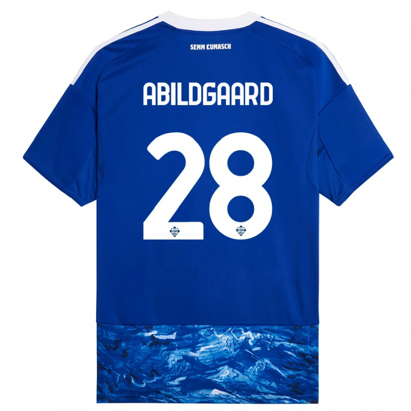 Danxen Hombre Camiseta Oliver Abildgaard #28 Azul Blanco 1ª Equipación 2025/26 La Camisa
