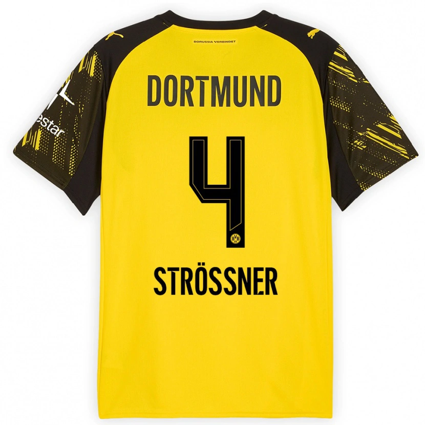 Danxen Hombre Camiseta Lenni Strößner #4 Amarillo Negro 1ª Equipación 2025/26 La Camisa