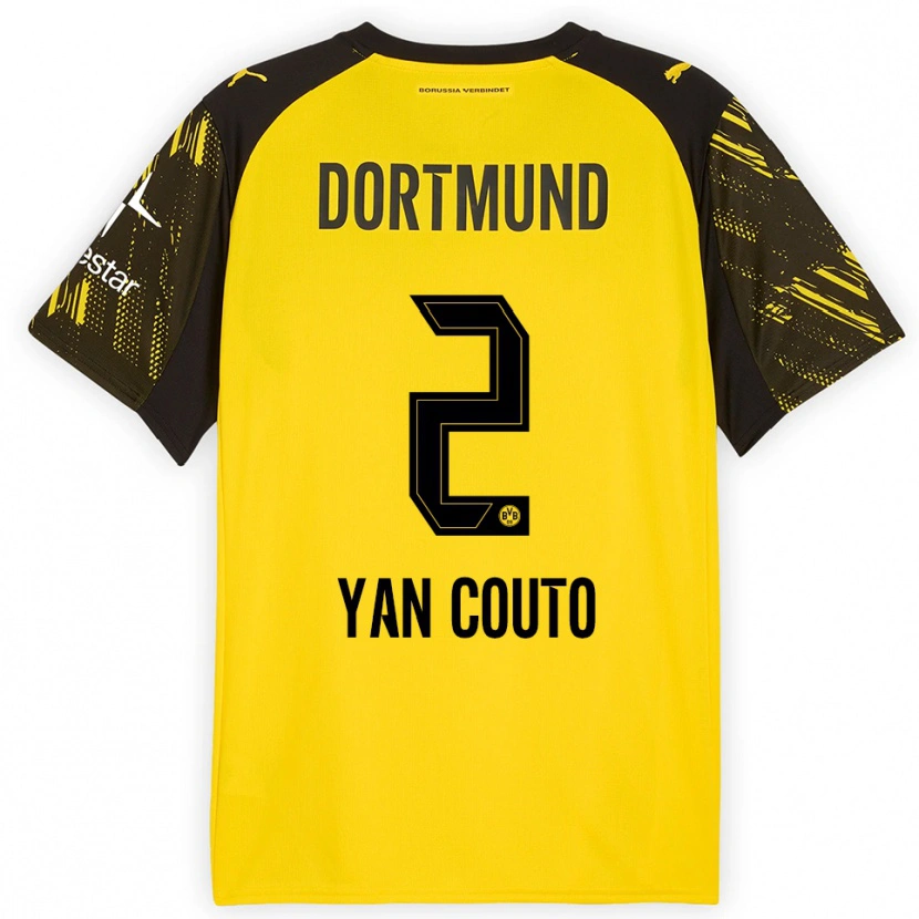 Danxen Hombre Camiseta Yan Couto #2 Amarillo Negro 1ª Equipación 2025/26 La Camisa