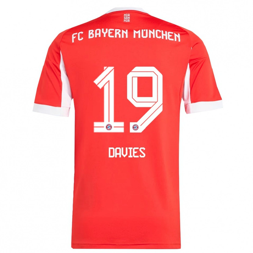 Danxen Hombre Camiseta Alphonso Davies #19 Rojo Blanco 1ª Equipación 2025/26 La Camisa