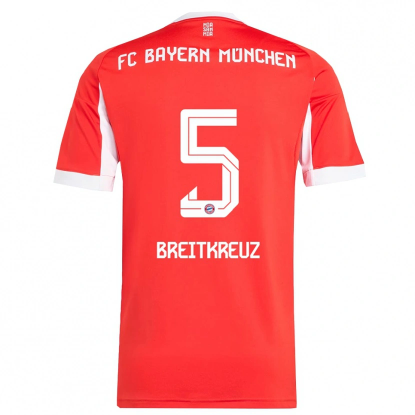 Danxen Hombre Camiseta Steve Breitkreuz #5 Rojo Blanco 1ª Equipación 2025/26 La Camisa