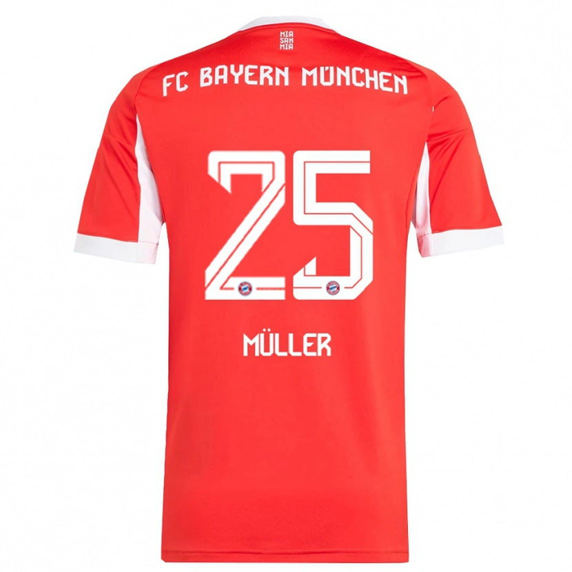 Danxen Hombre Camiseta Thomas Müller #25 Rojo Blanco 1ª Equipación 2025/26 La Camisa