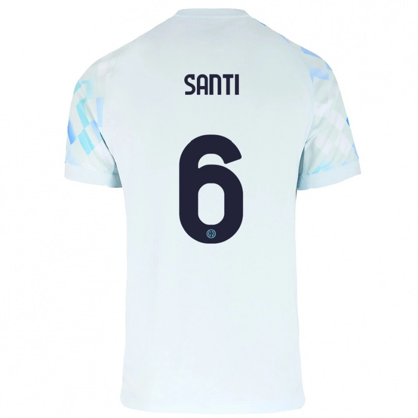 Danxen Hombre Camiseta Irene Santi #6 Blanco Azul 2ª Equipación 2025/26 La Camisa