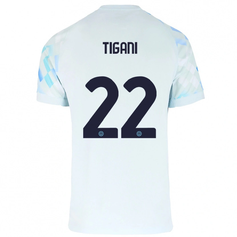 Danxen Hombre Camiseta Edoardo Tigani #22 Blanco Azul 2ª Equipación 2025/26 La Camisa