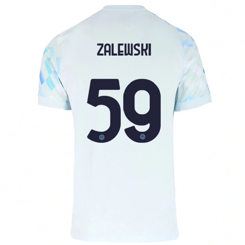 Danxen Hombre Camiseta Nicola Zalewski #59 Blanco Azul 2ª Equipación 2025/26 La Camisa