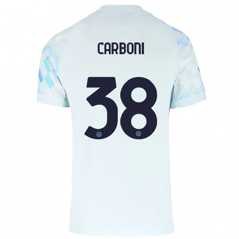Danxen Hombre Camiseta Valentin Carboni #38 Blanco Azul 2ª Equipación 2025/26 La Camisa