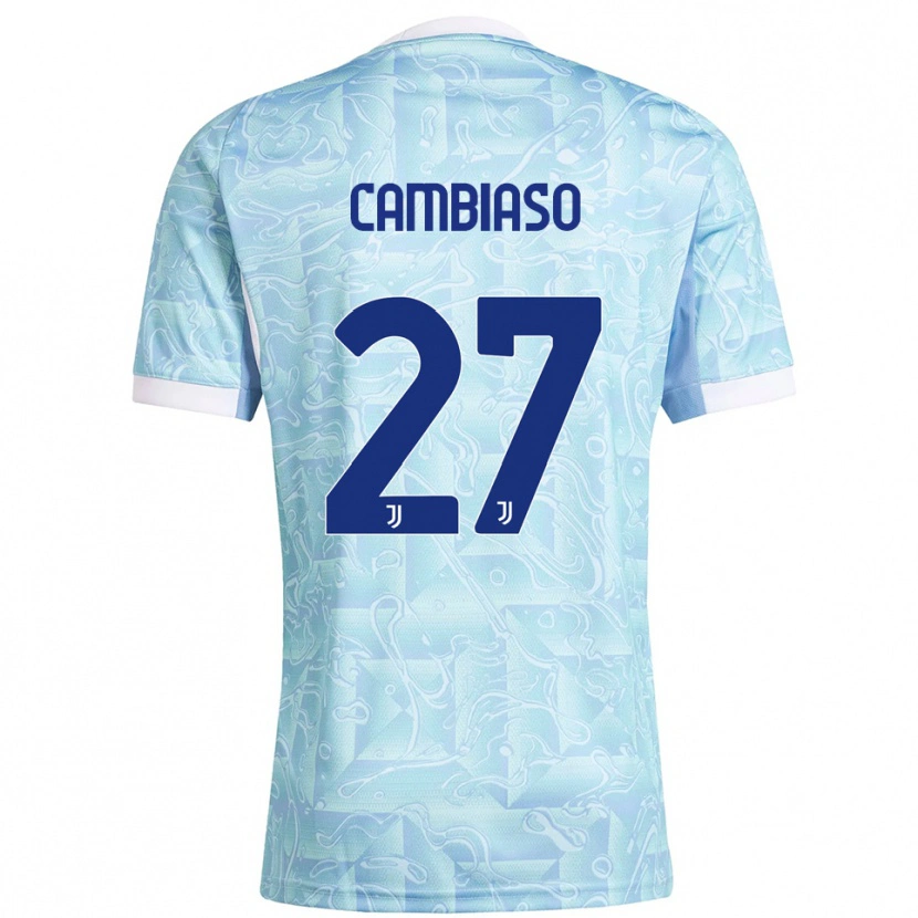 Danxen Hombre Camiseta Andrea Cambiaso #27 Azul Cielo Amarillo 2ª Equipación 2025/26 La Camisa