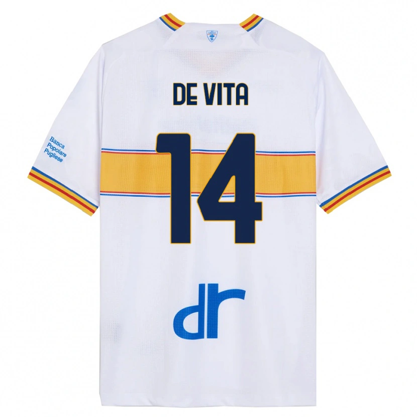 Danxen Hombre Camiseta Mattia De Vita #14 Blanco Amarillo 2ª Equipación 2025/26 La Camisa