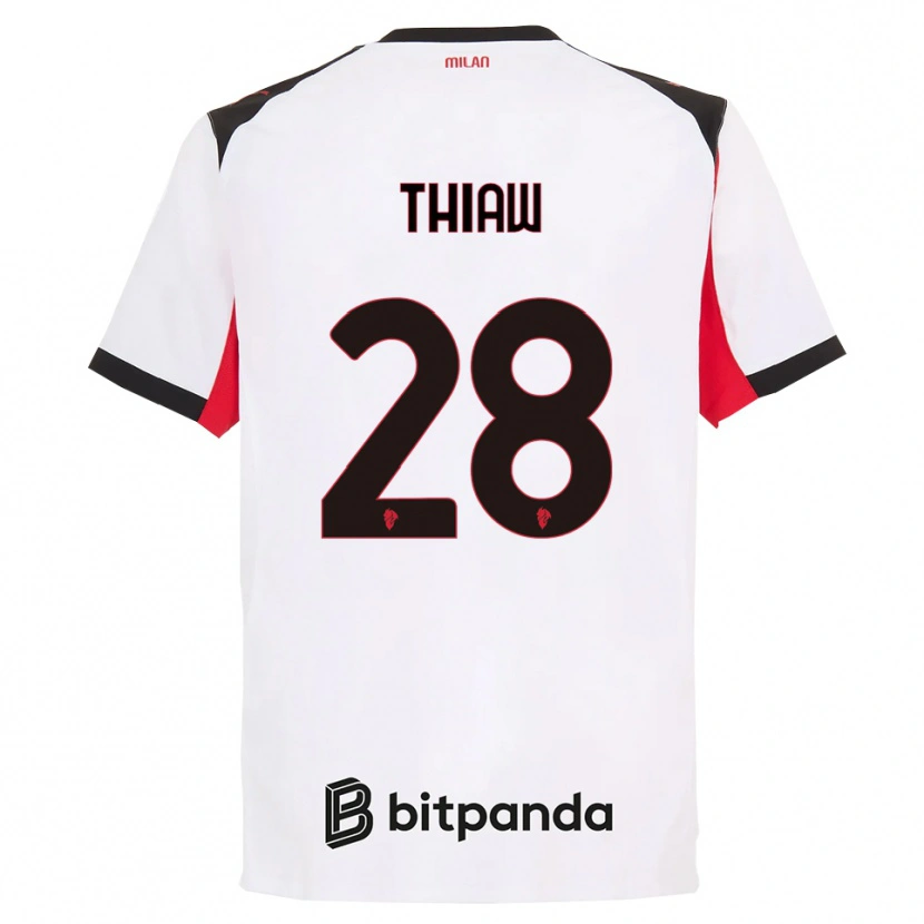 Danxen Hombre Camiseta Malick Thiaw #28 Blanco Negro 2ª Equipación 2025/26 La Camisa