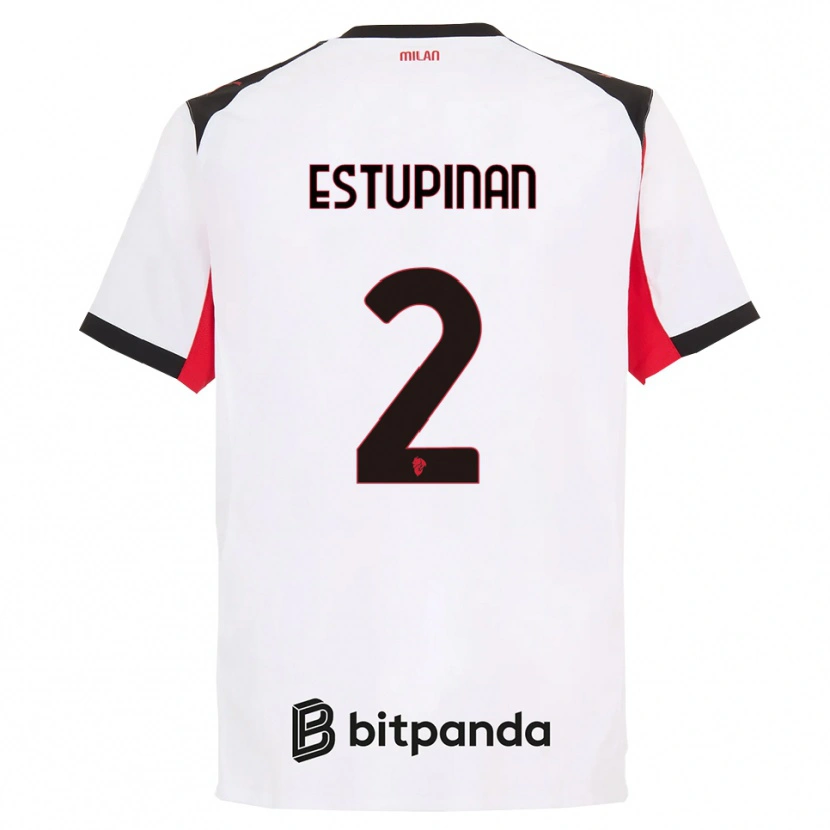 Danxen Hombre Camiseta Pervis Estupiñán #2 Blanco Negro 2ª Equipación 2025/26 La Camisa
