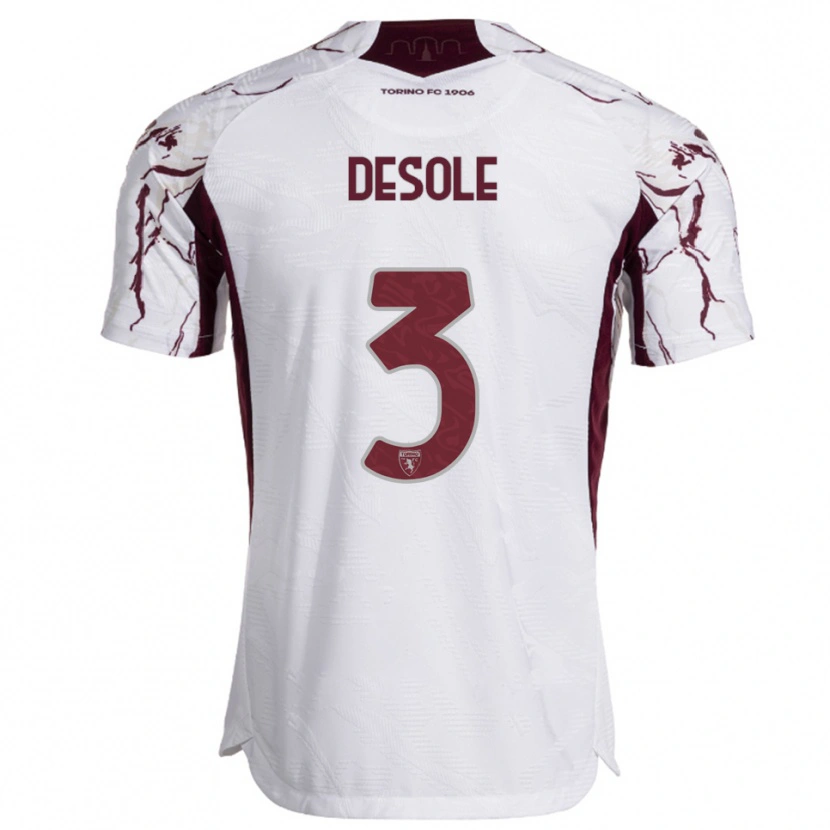 Danxen Hombre Camiseta Fabio Desole #3 Blanco Borgoña 2ª Equipación 2025/26 La Camisa