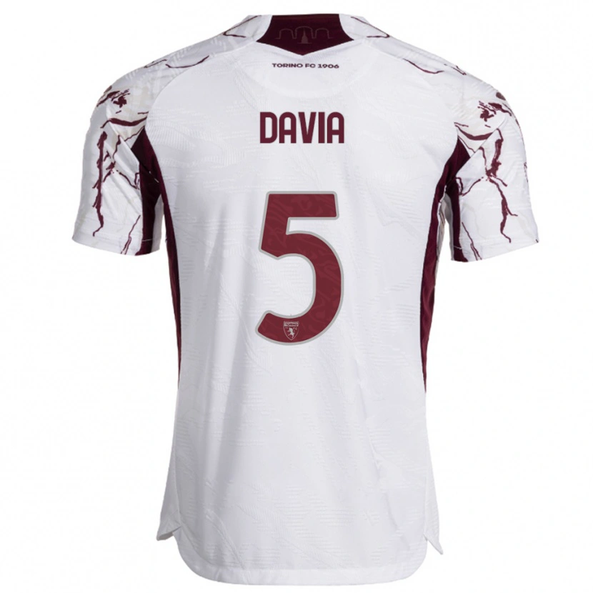 Danxen Hombre Camiseta Emiliano Davia #5 Blanco Borgoña 2ª Equipación 2025/26 La Camisa
