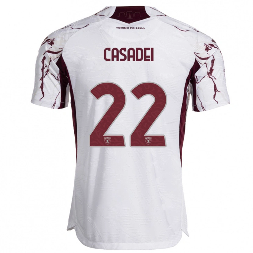 Danxen Hombre Camiseta Cesare Casadei #22 Blanco Borgoña 2ª Equipación 2025/26 La Camisa