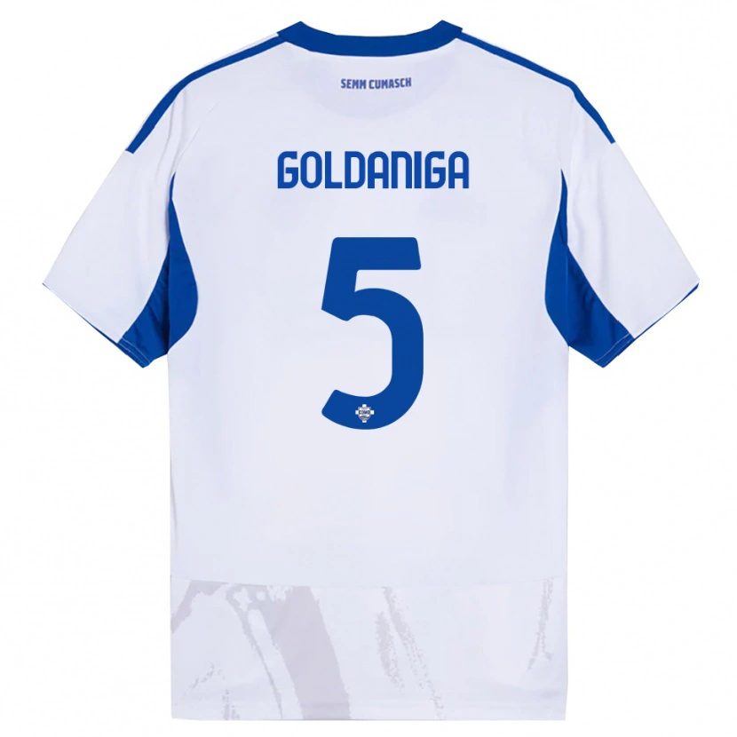Danxen Hombre Camiseta Edoardo Goldaniga #5 Blanco Azul 2ª Equipación 2025/26 La Camisa