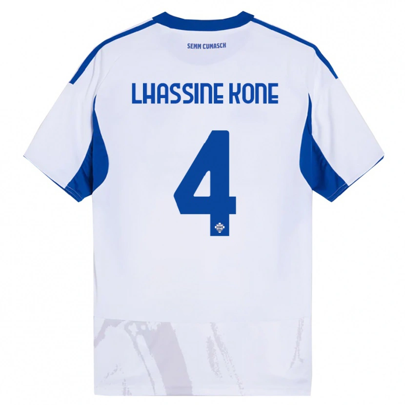 Danxen Hombre Camiseta Ben Lhassine Kone #4 Blanco Azul 2ª Equipación 2025/26 La Camisa